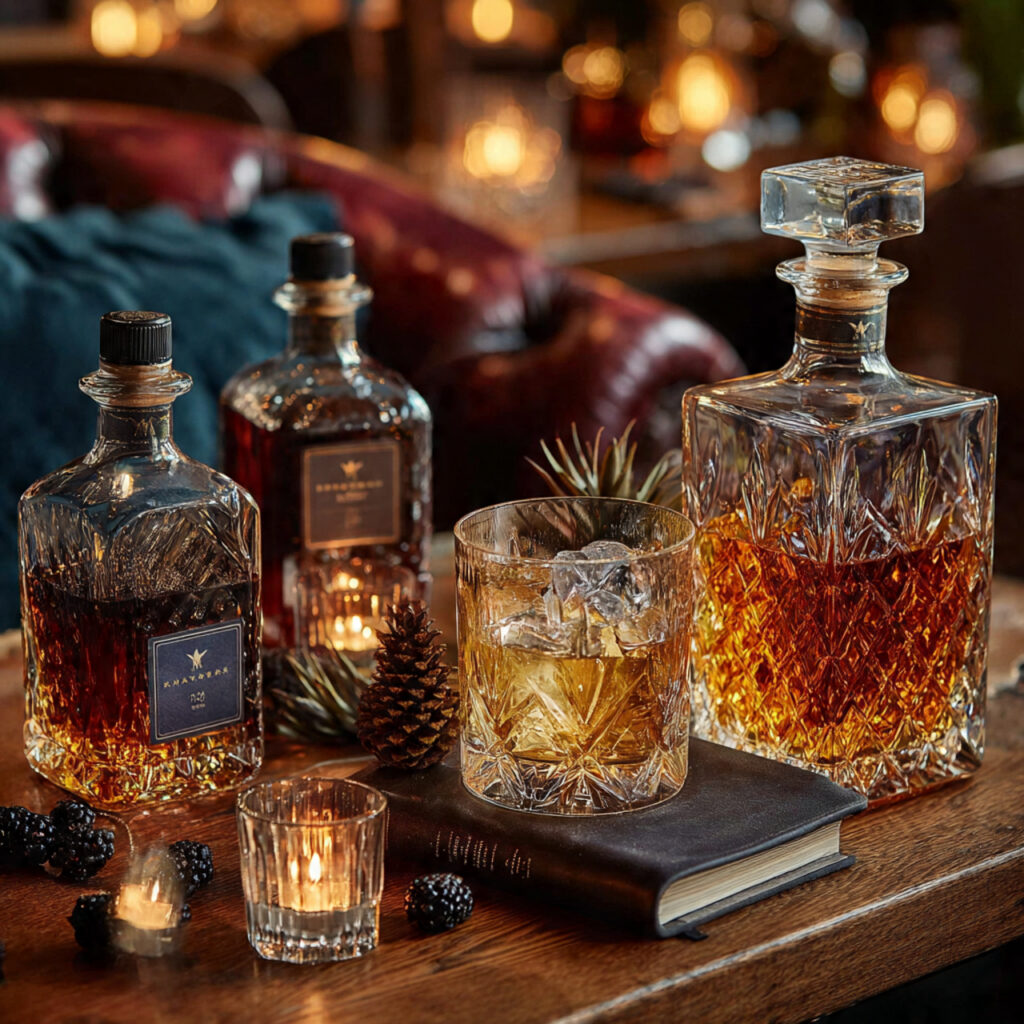 bachelor party decor with custom glassware on