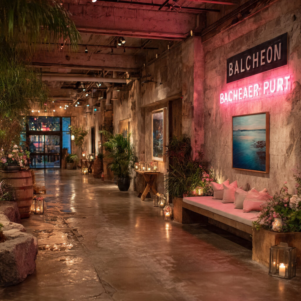 bachelor party entrance decor with a simple