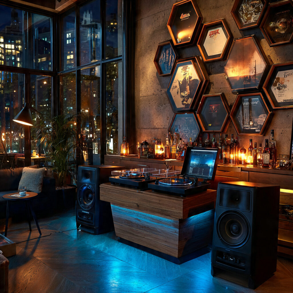 bachelor party music corner decor with speakers