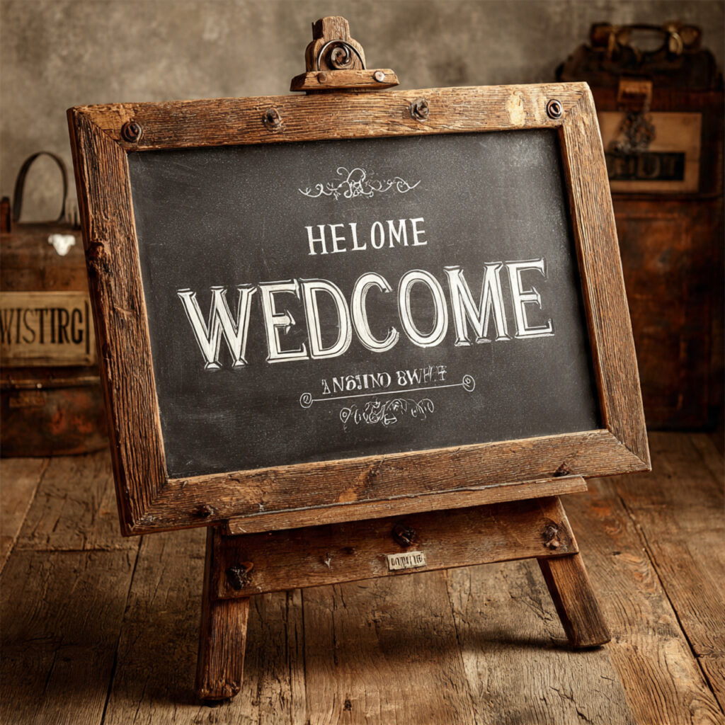 chalkboard wedding welcome sign with crisp chalk