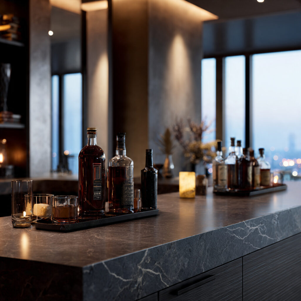 clean bachelor party bar decor with minimal