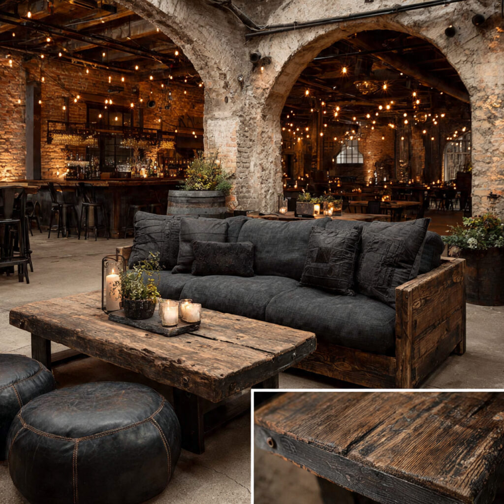 industrial style bachelor party decor with exposed brick