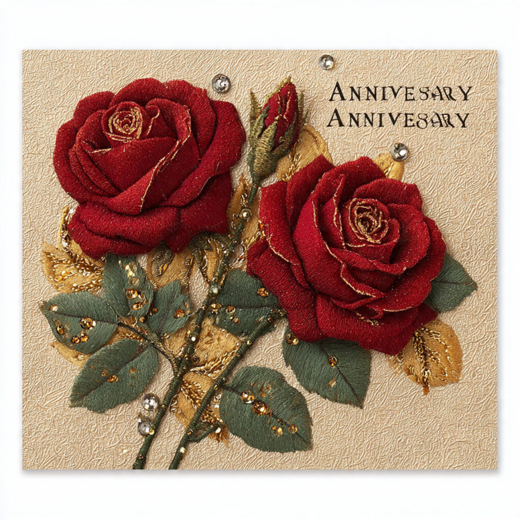 luxurious anniversary card with dramatic red and