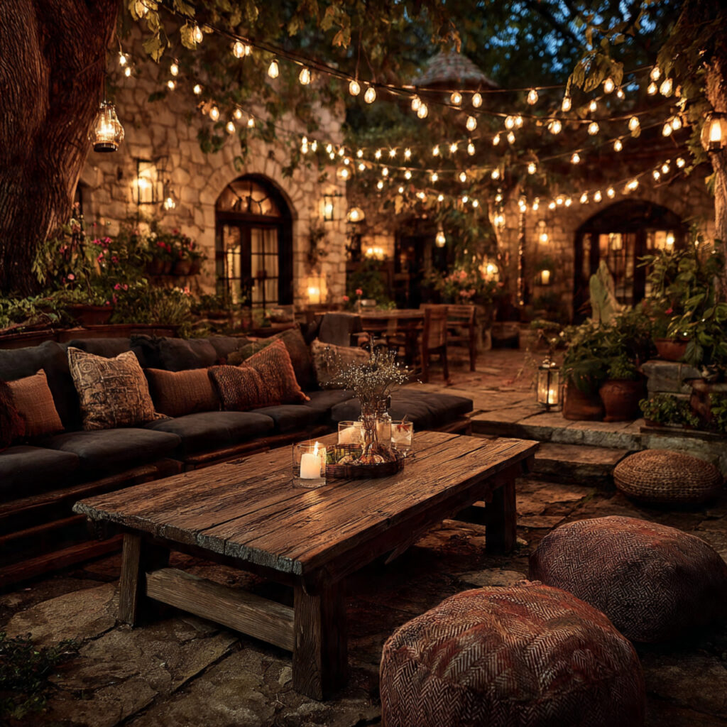 outdoor bachelor party decor with string lights