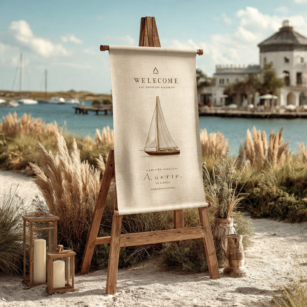 soft canvas banner wedding welcome sign hanging