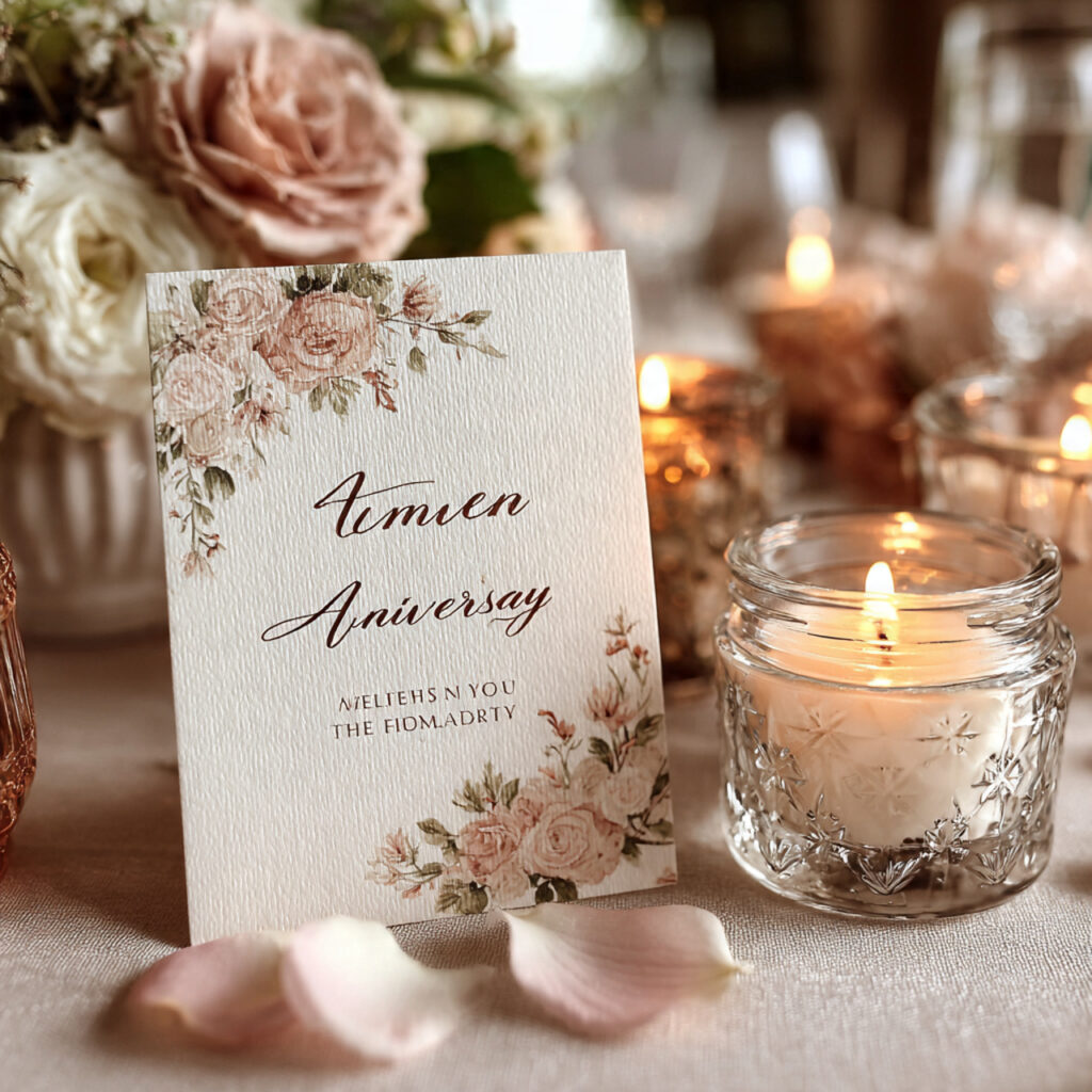 soft romantic anniversary card with blush tones