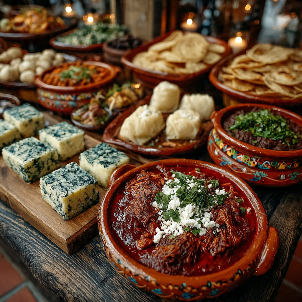 wedding buffet table with traditional mexican dishes