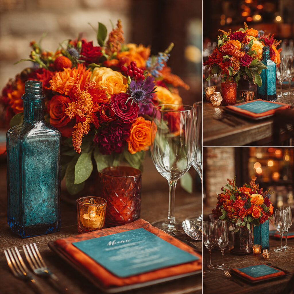 wedding scene featuring bold mexican color palette