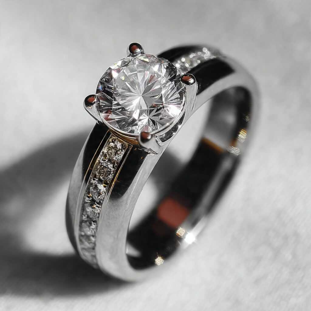 a bold gender neutral custom engagement ring with 2