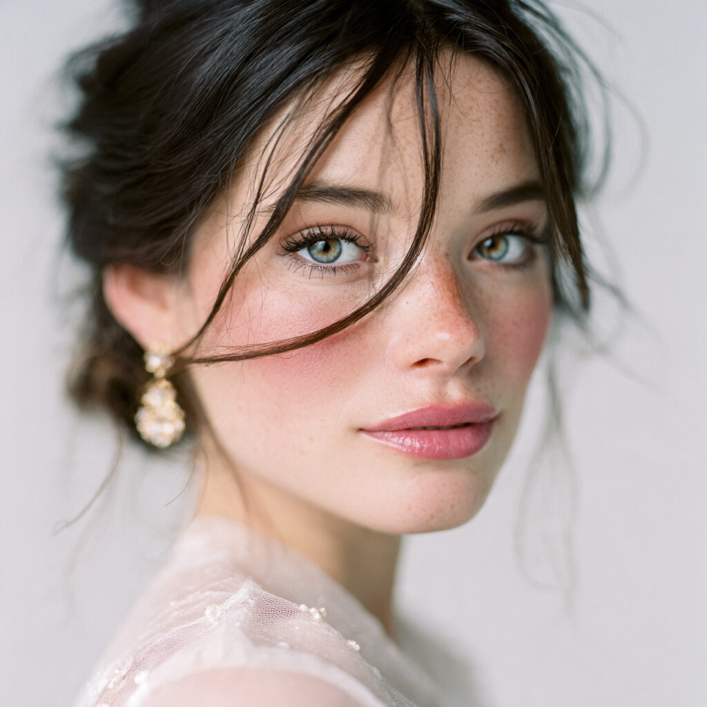 a bride with flawless porcelain skin sheer