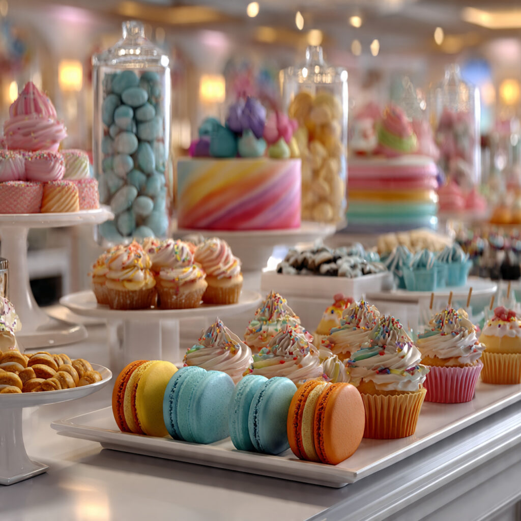 a cheerful dessert buffet designed for kids