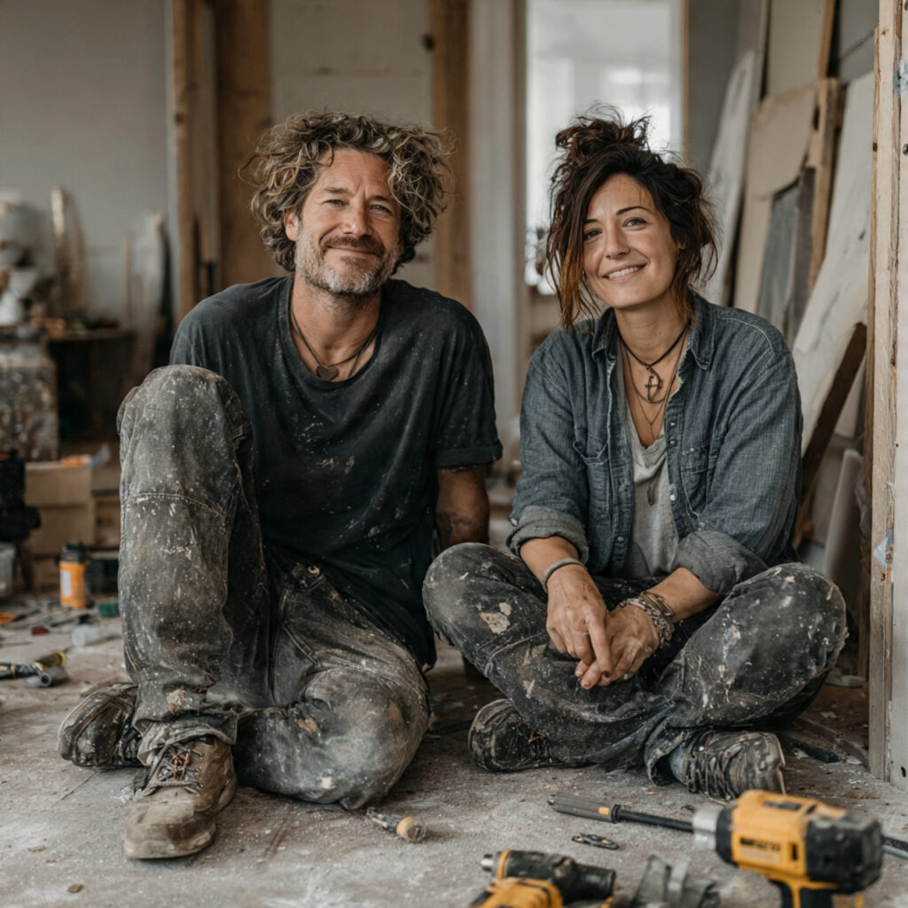 a couple assembling a small piece of