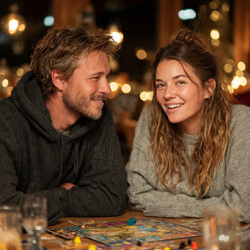 a couple playing a board game at