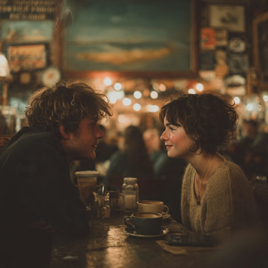 a couple sitting across from each other