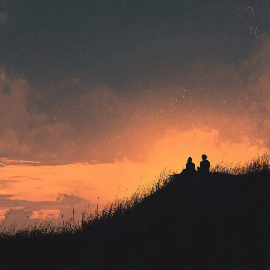 a couple sitting quietly on a hill