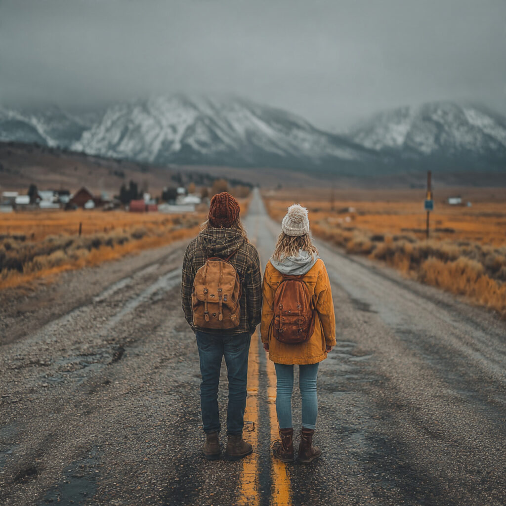 a couple standing near a scenic roadside