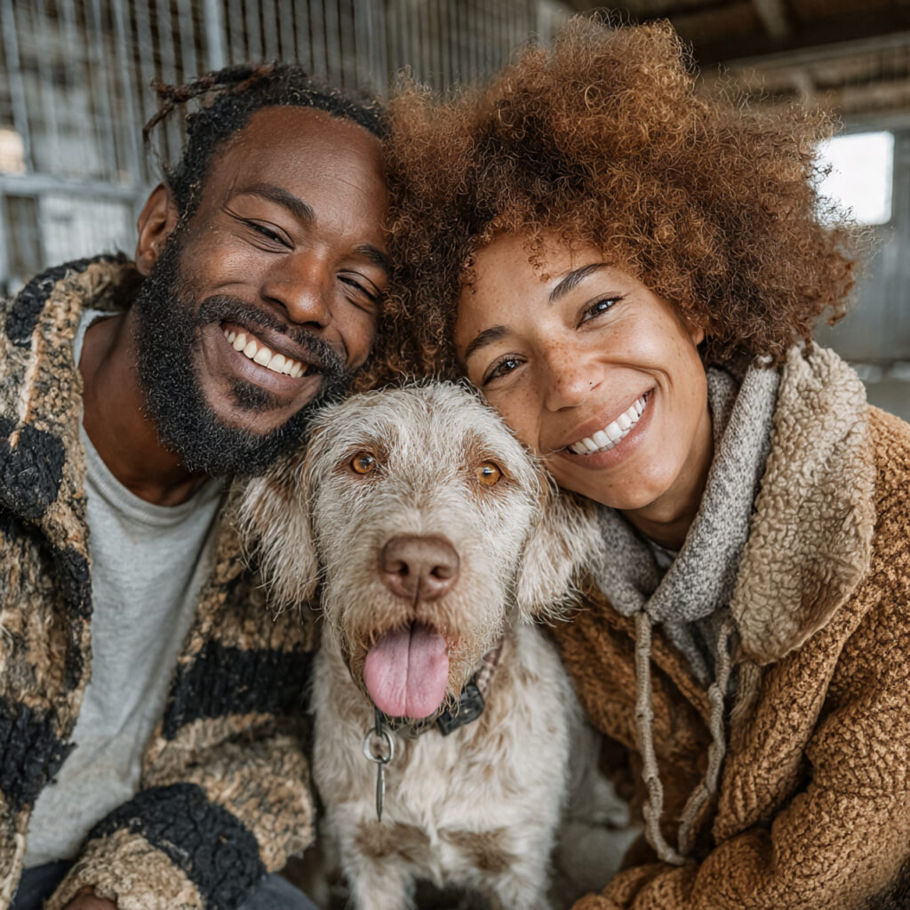 a couple volunteering at an animal shelter