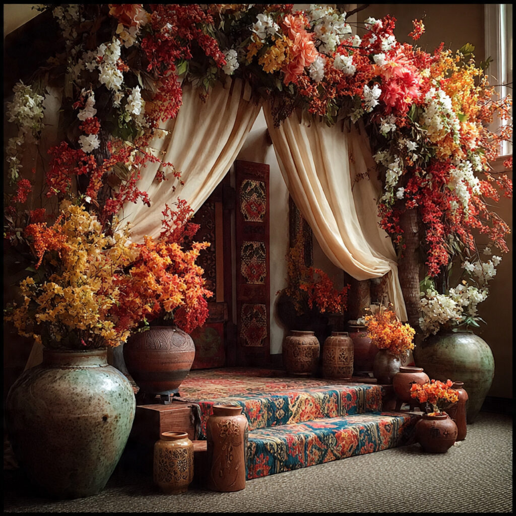 a culturally inspired wedding arbor featuring traditional