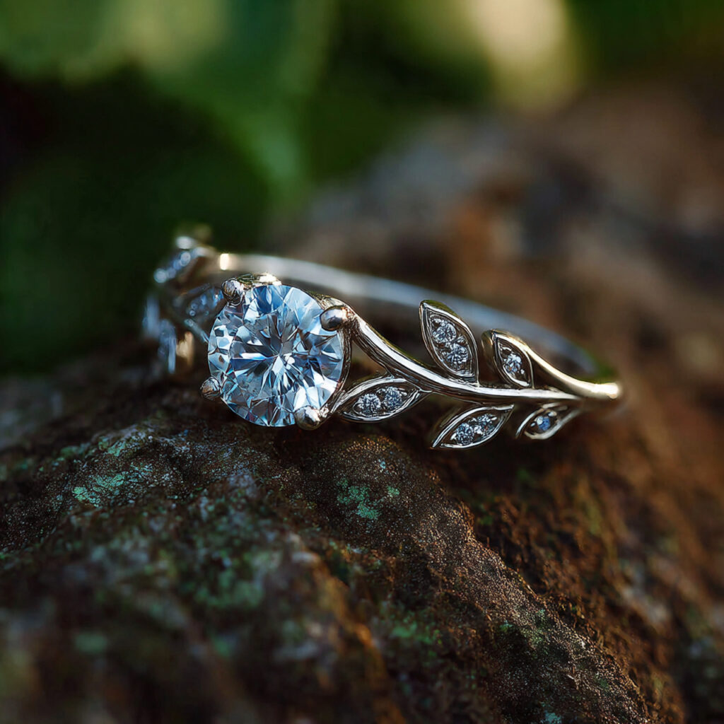 a custom engagement ring inspired by leaves