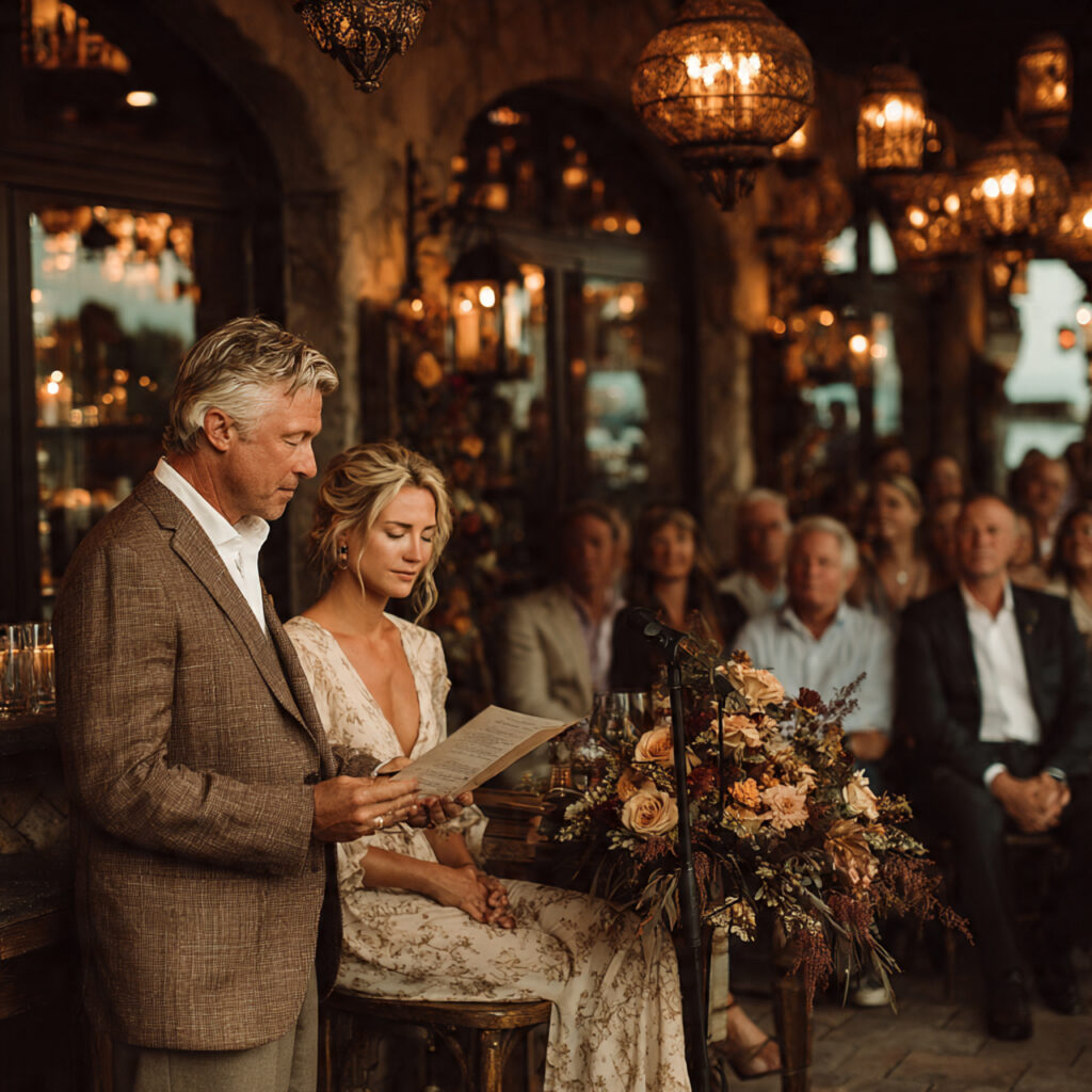 a grounded wedding speech scene reflecting honesty