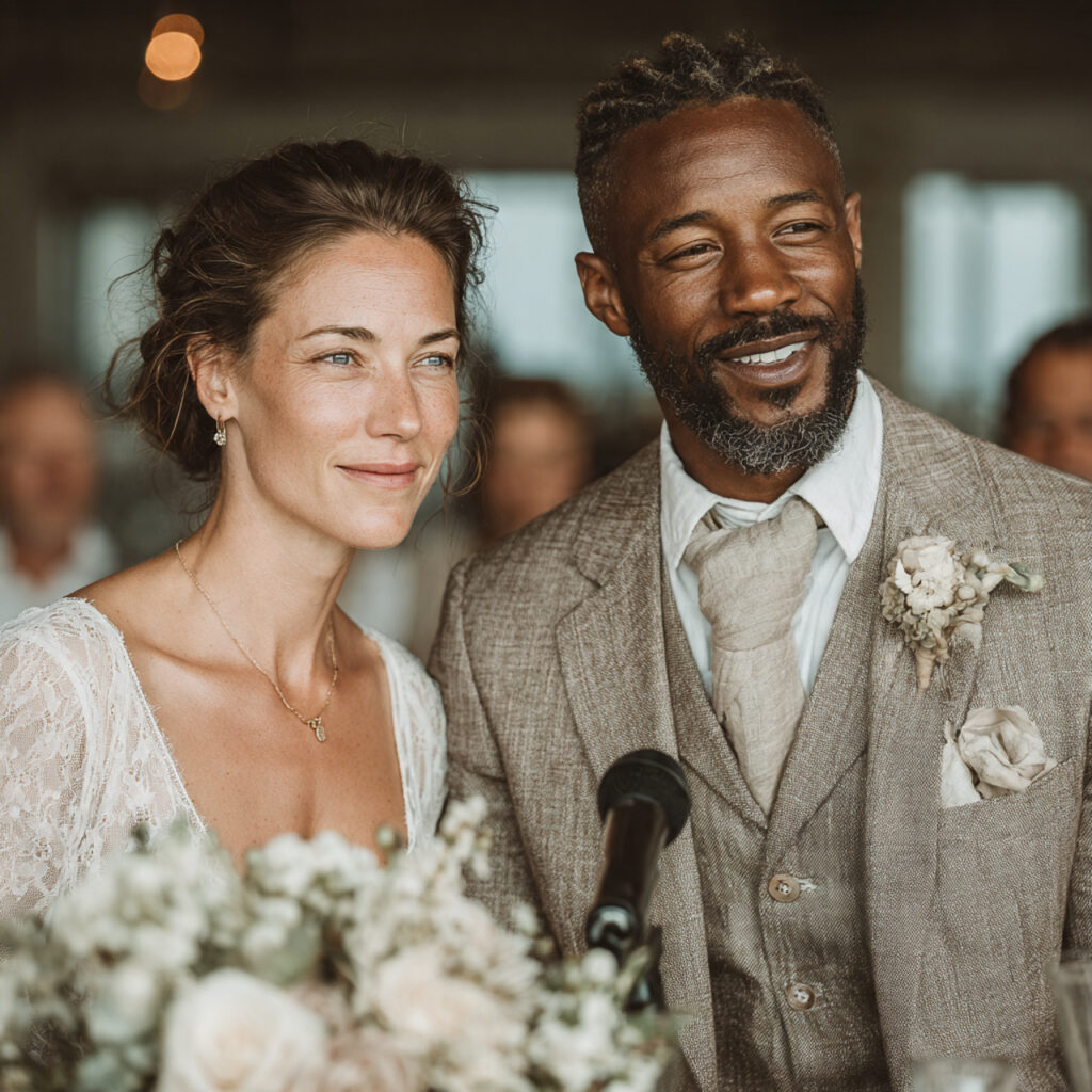 a hopeful wedding speech scene speaker smiling