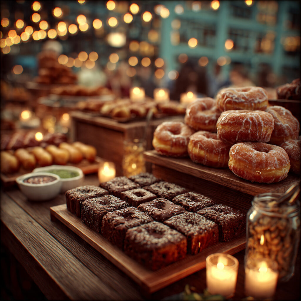 a late night dessert buffet with warm brownies