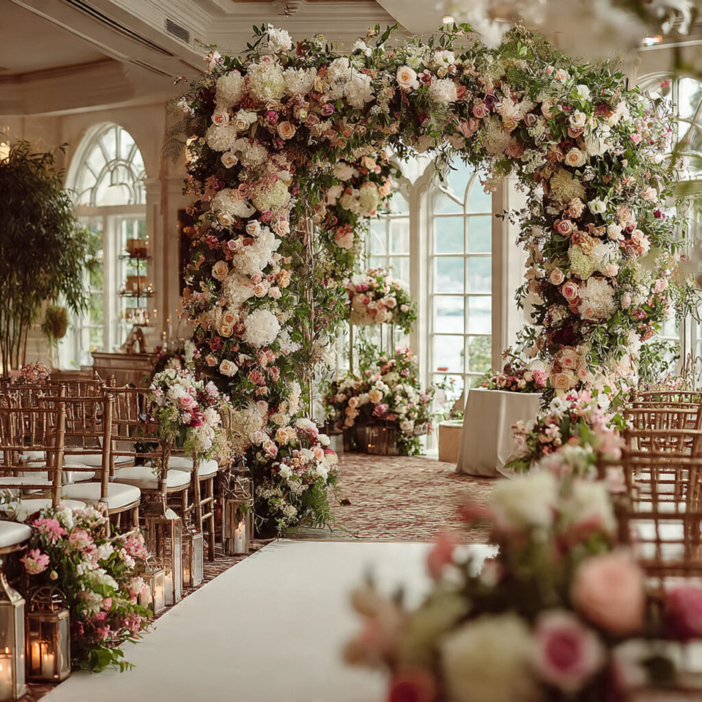 a luxury wedding arbor fully covered in