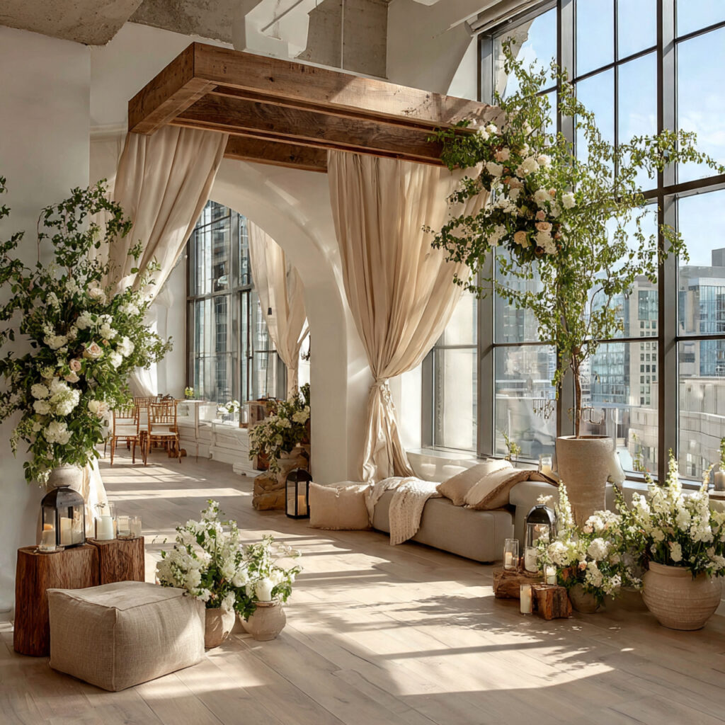 a minimalist wedding arbor with clean lines