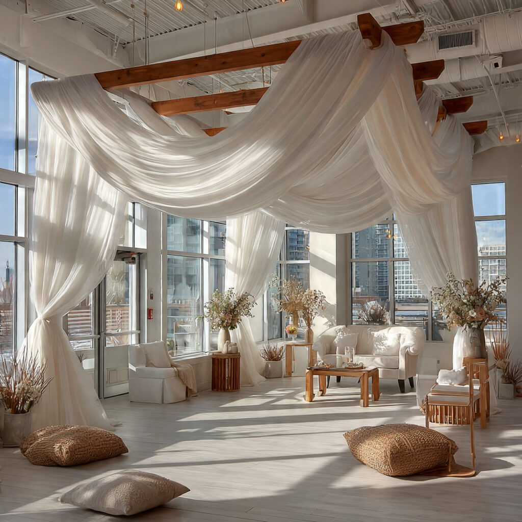 a minimalist wedding venue with soft sheer