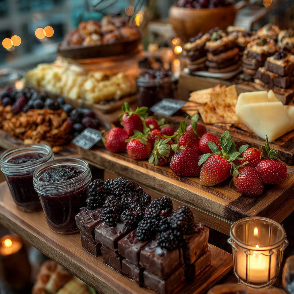 a modern dessert buffet featuring large dessert