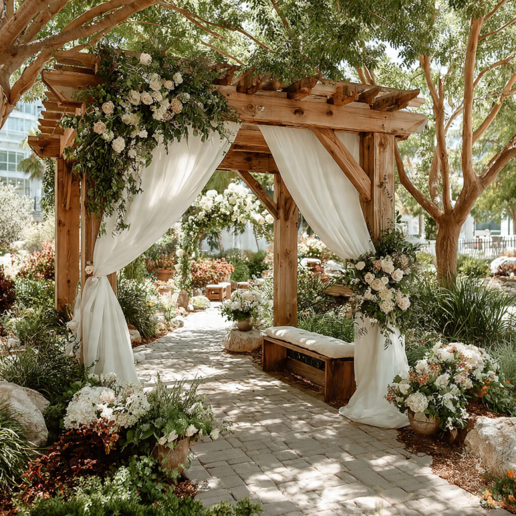 a natural outdoor wedding ceremony featuring a