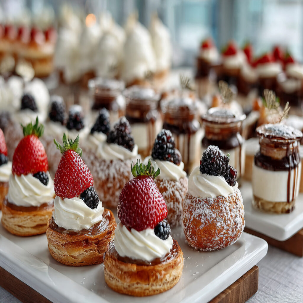 a refined dessert buffet table filled with