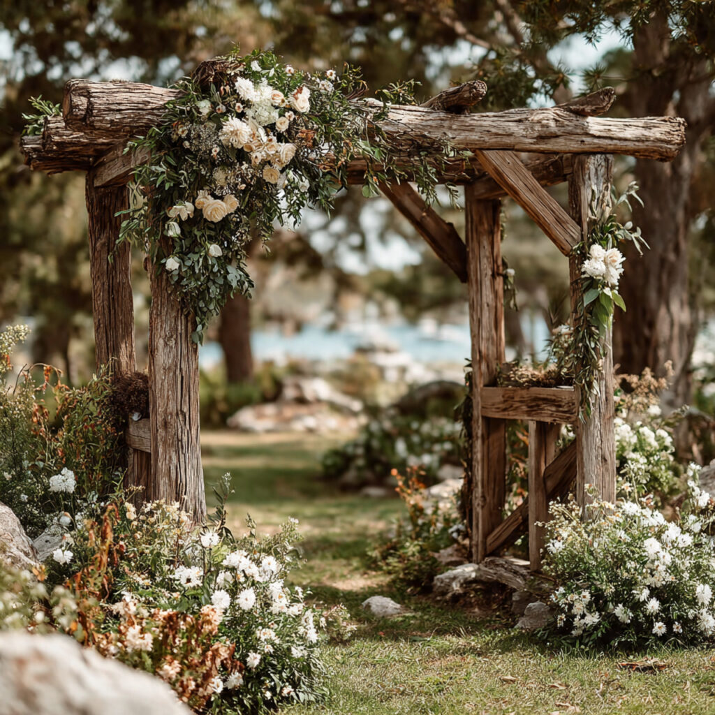 a rustic outdoor wedding ceremony featuring a