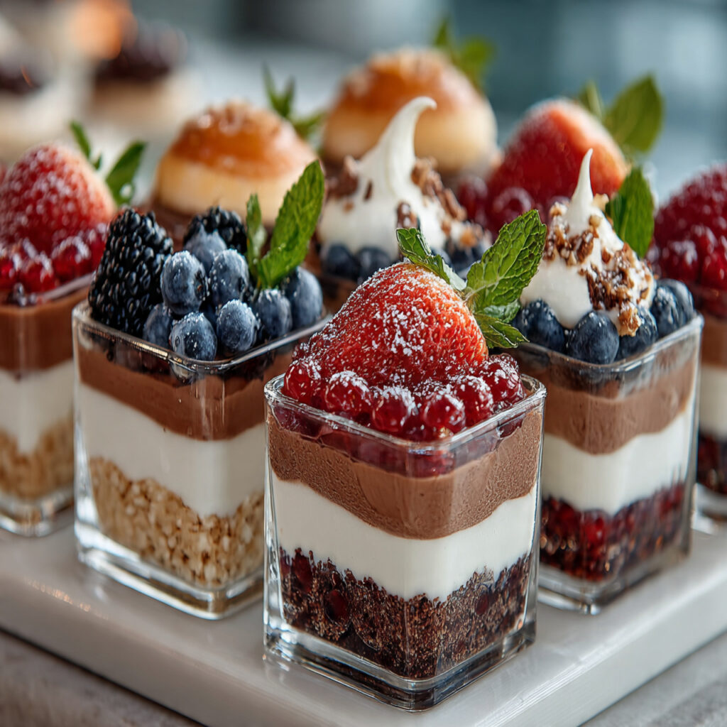 a sleek dessert buffet featuring layered dessert