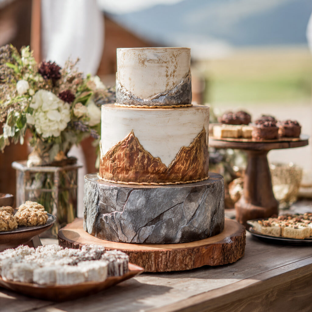 adventure inspired groom s cake with mountain textures and