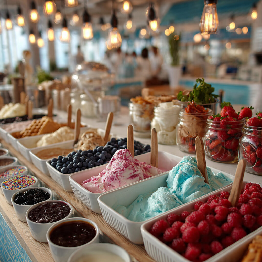 an interactive dessert buffet with ice cream