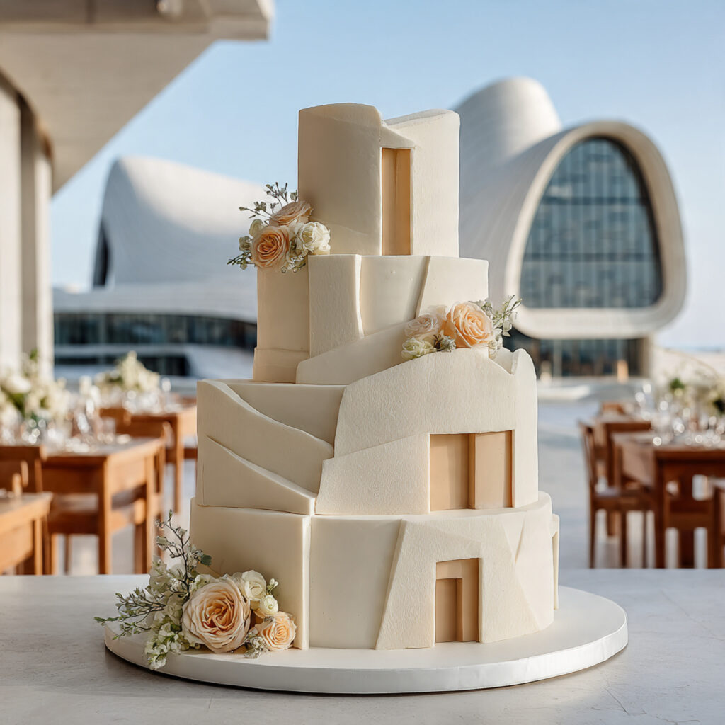 asymmetrical wedding cake with offset tiers modern