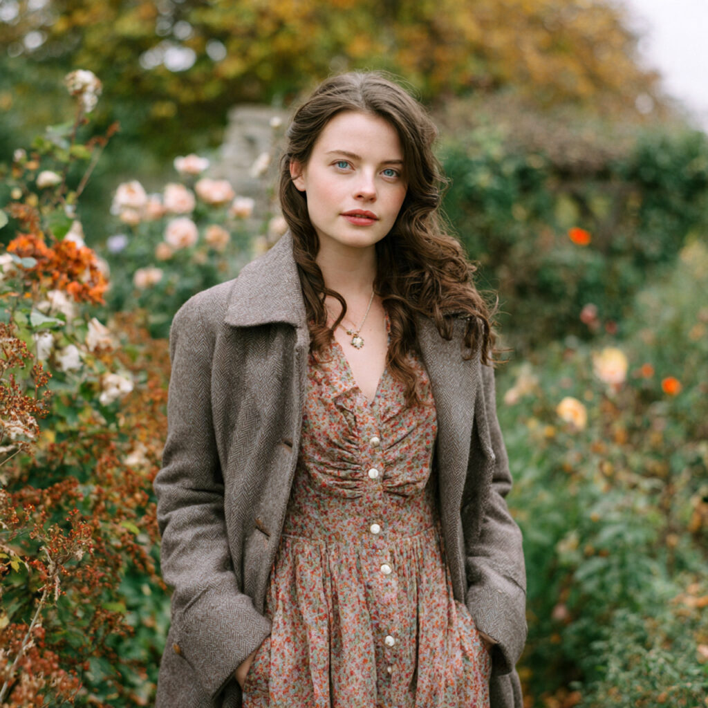 21 Cozy and Stylish Fall Engagement Photo Outfit Ideas 9 autumn engagement photoshoot woman wearing muted floral