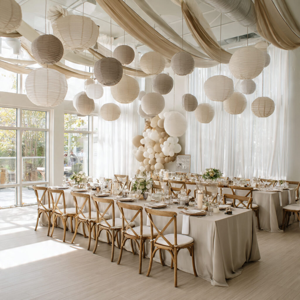 baby shower ceiling decor with hanging paper