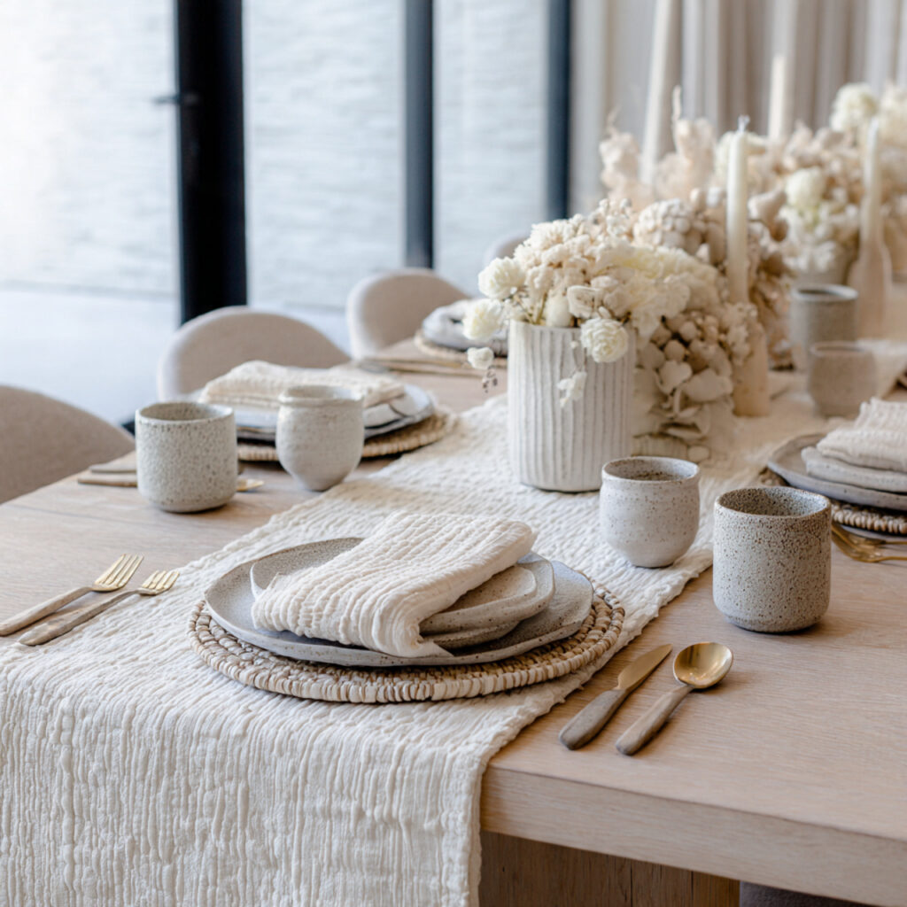 baby shower decor focused on texture linen