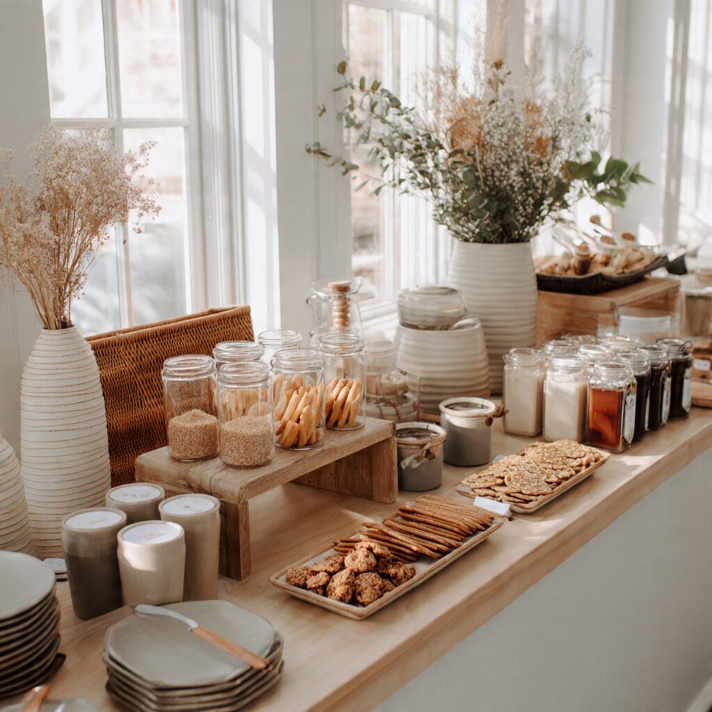 baby shower food and drink table with