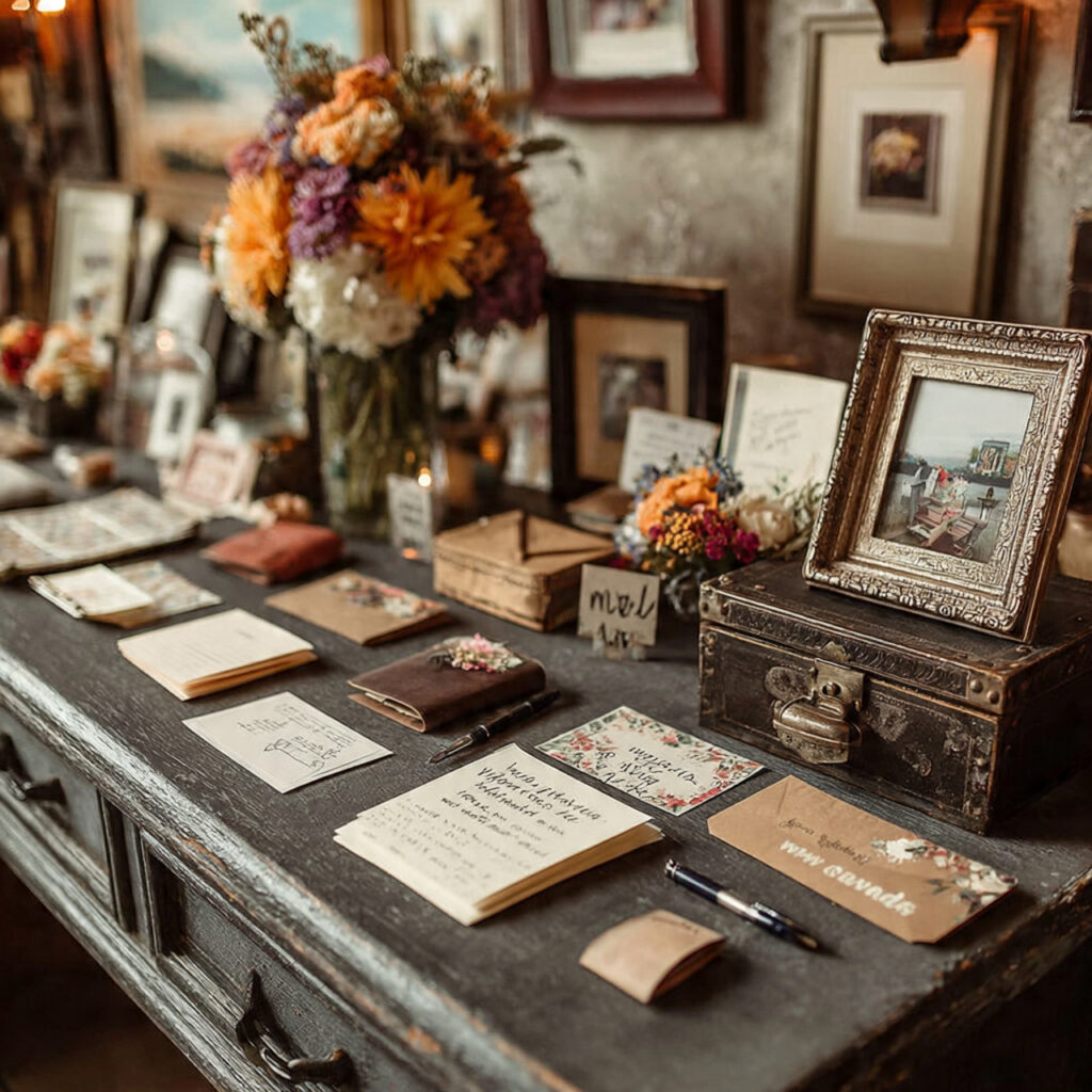 baby shower memory station with handwritten notes