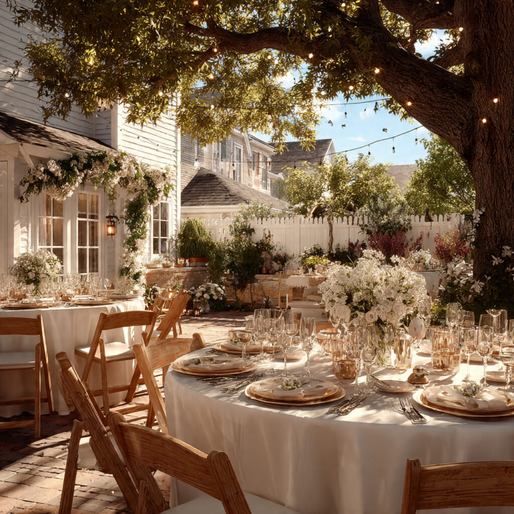 backyard wedding after celebration with organized cleanup