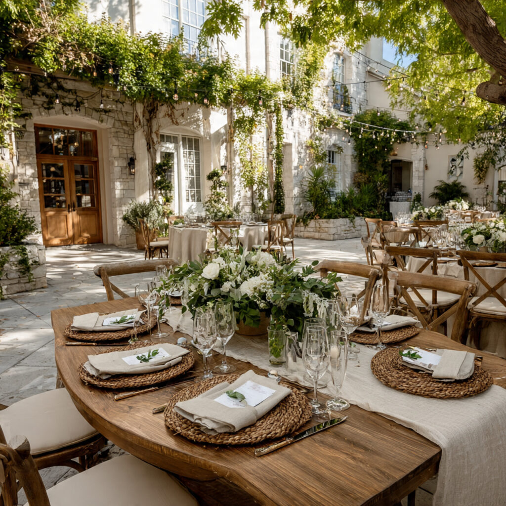 backyard wedding decor with limited but impactful