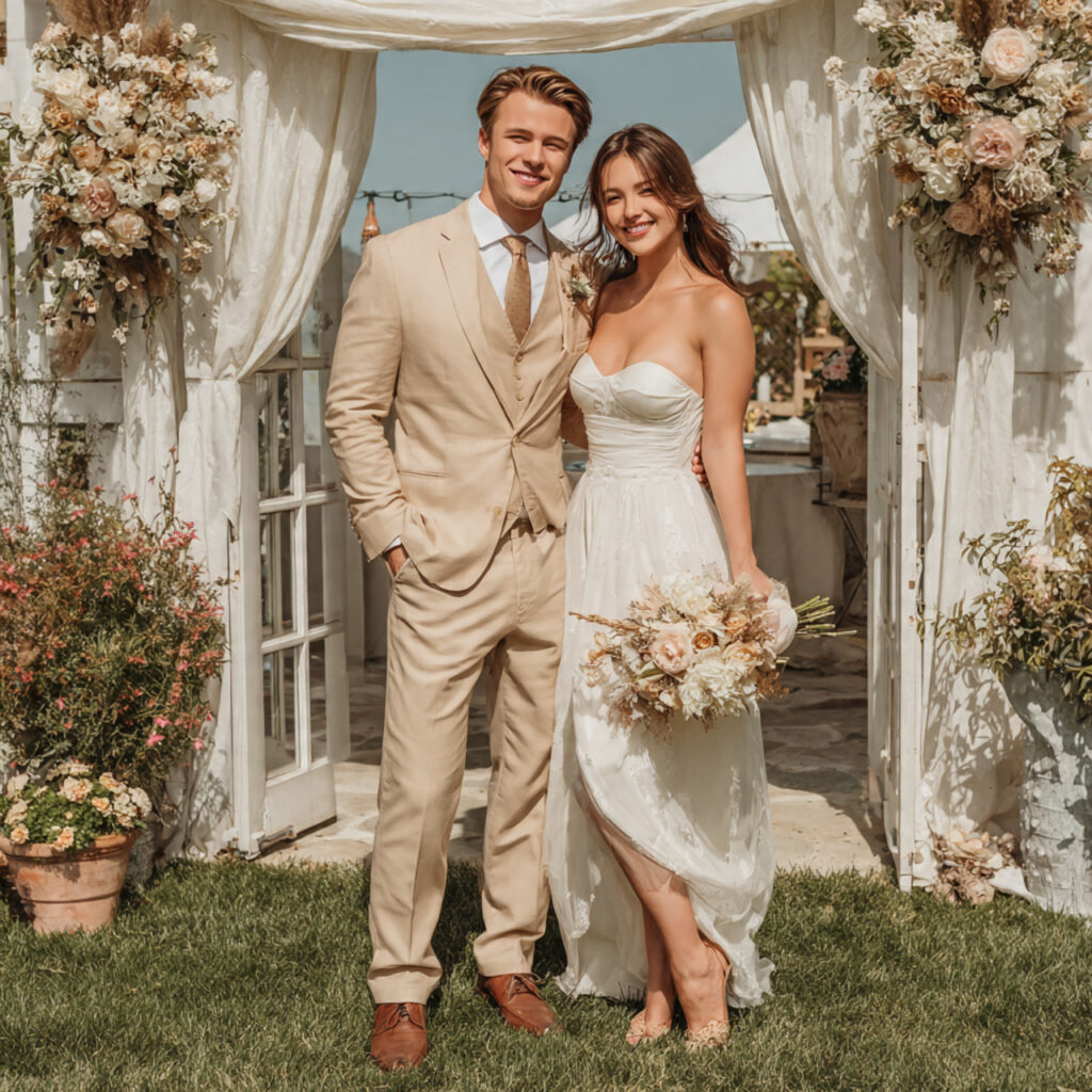 backyard wedding portrait area with clean backdrop