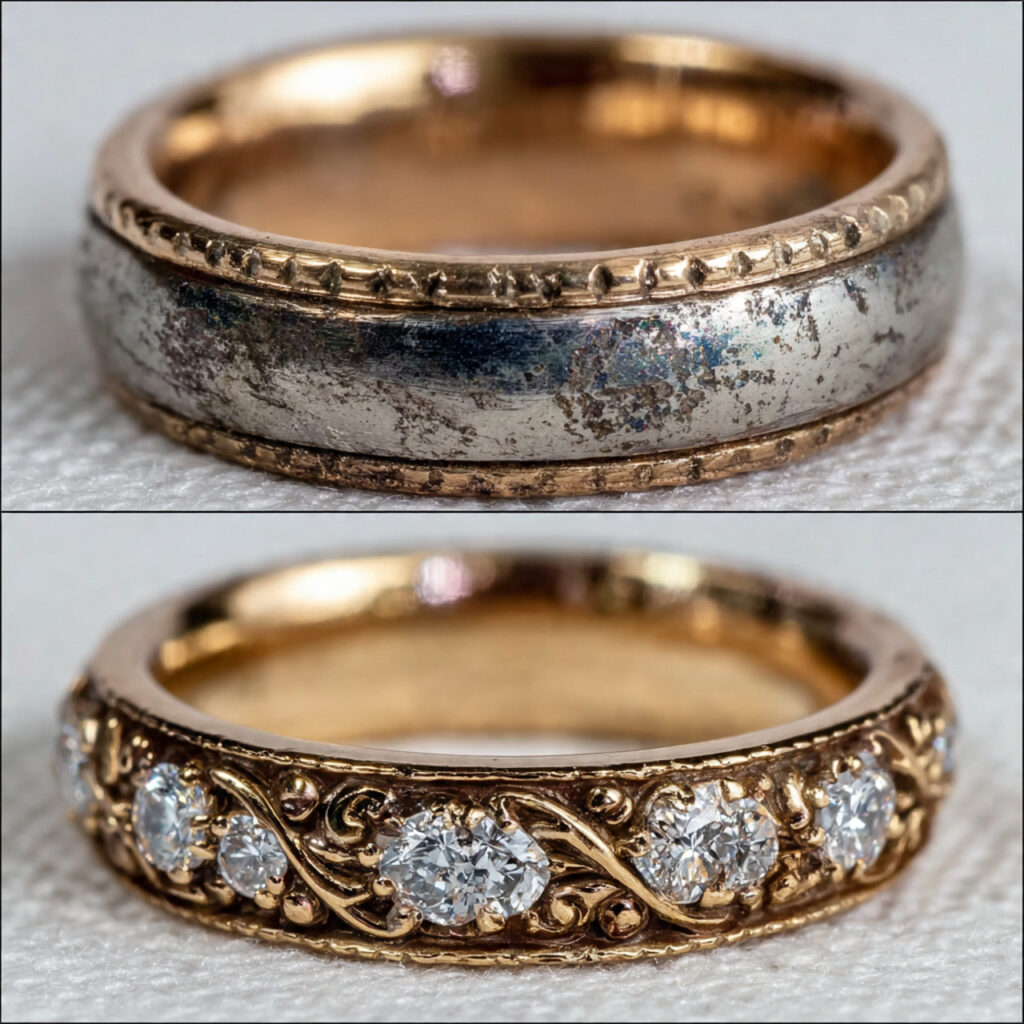 before and after ring refinishing worn scratched 1