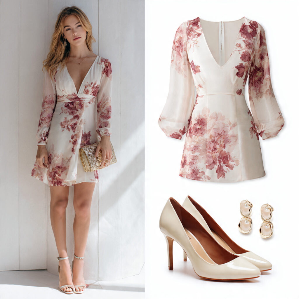 bridal shower guest outfit styled around elegant