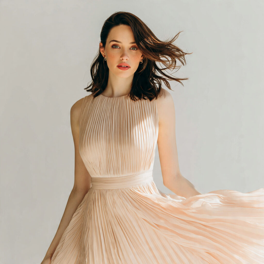 bridal shower guest wearing a pleated dress 1