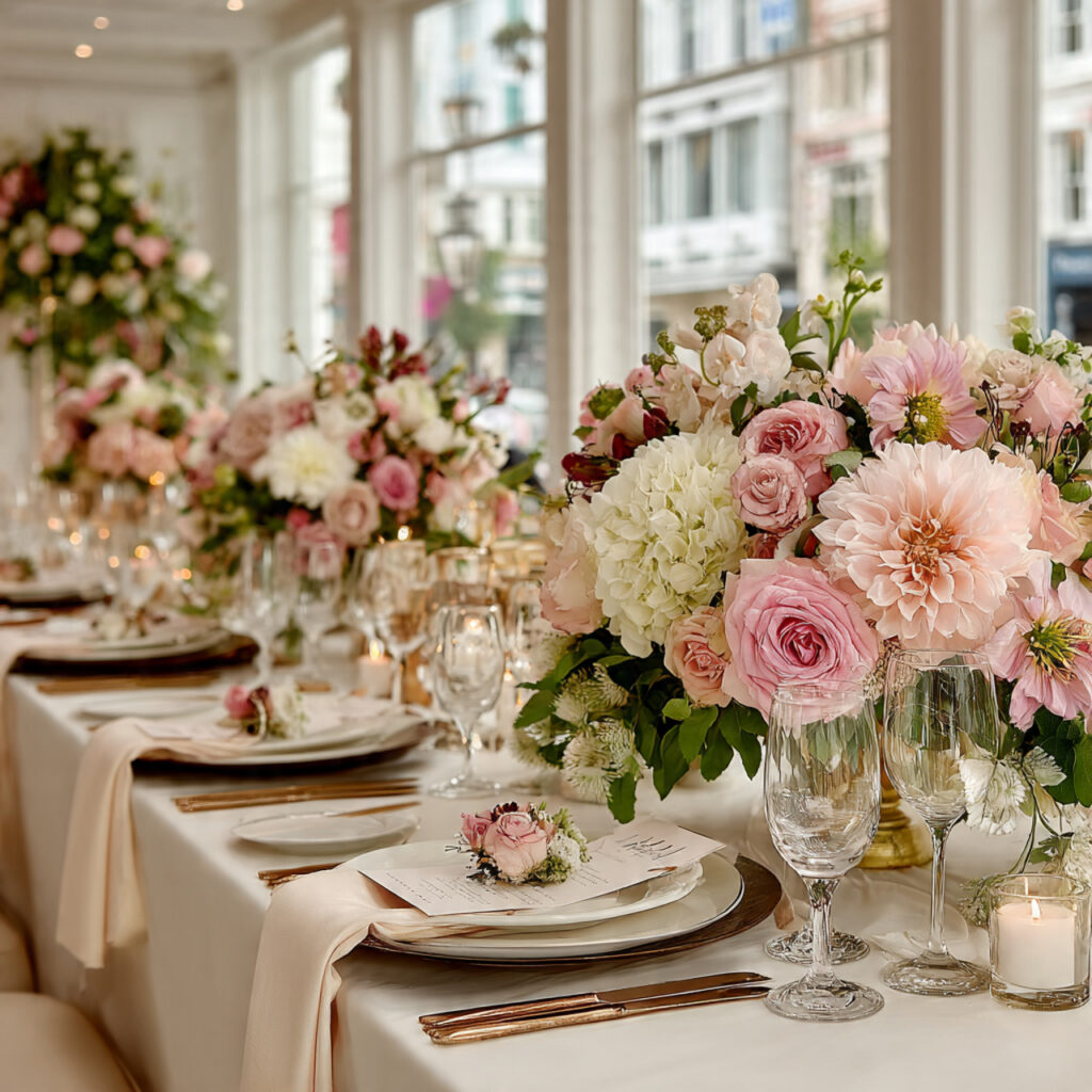 bridal shower table fully styled with abundant 1