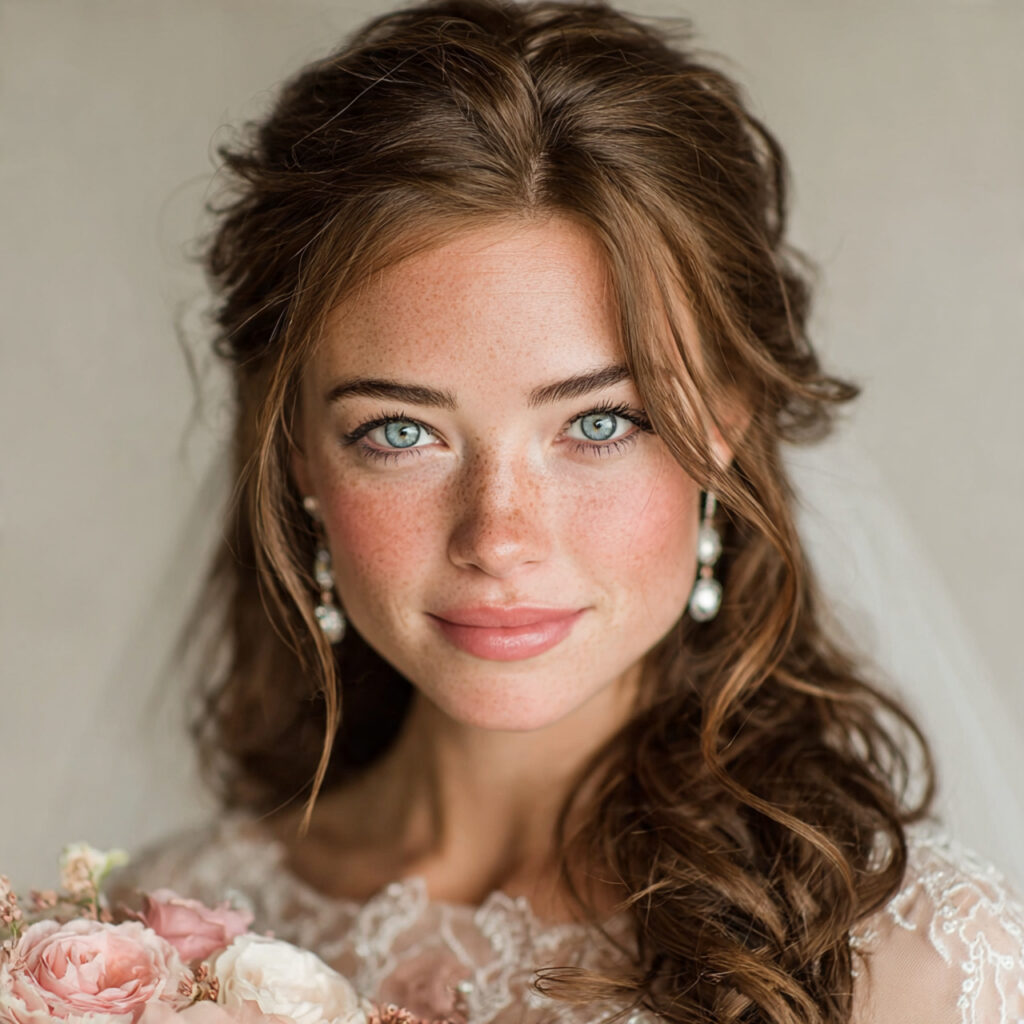bride with blush applied high on cheekbones